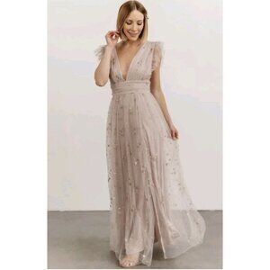 Altard State Fairy Tulle Glitter Stars Blush Pink Plunge V-Neck Maxi Dress M